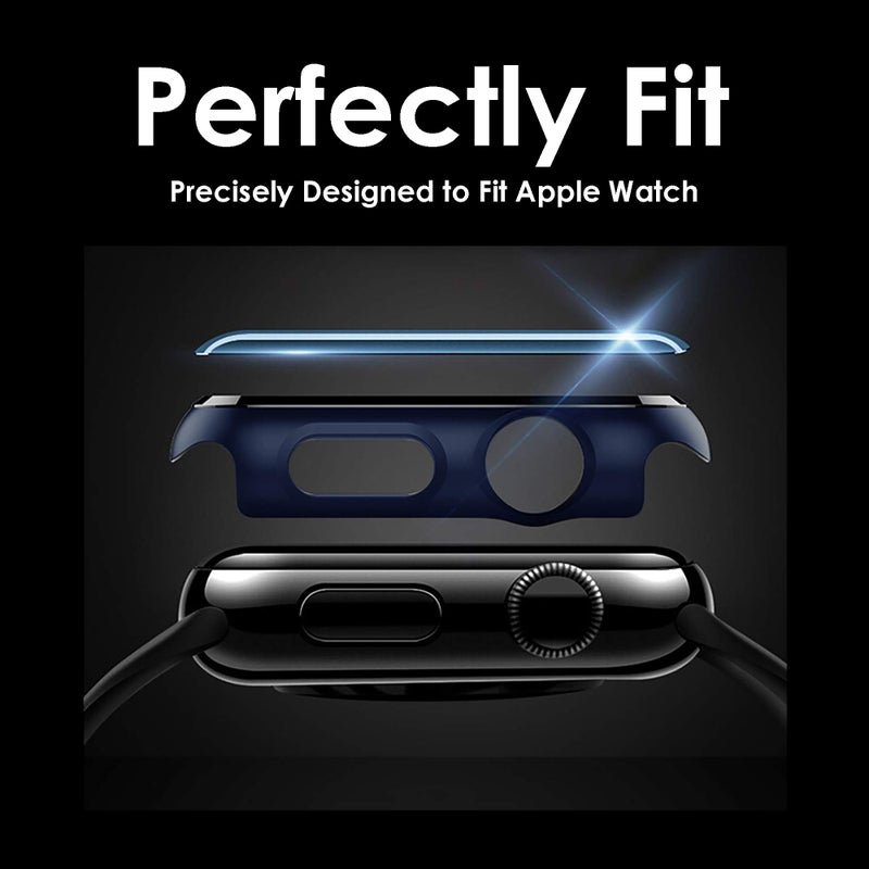 Pokanic [2 Pack Compatible with Apple Watch 3 2 1 SE Series iWatch 9H Tempered Glass Case Full Screen Protector Cover Scratch (Midnight Blue, 38mm) - Image 4